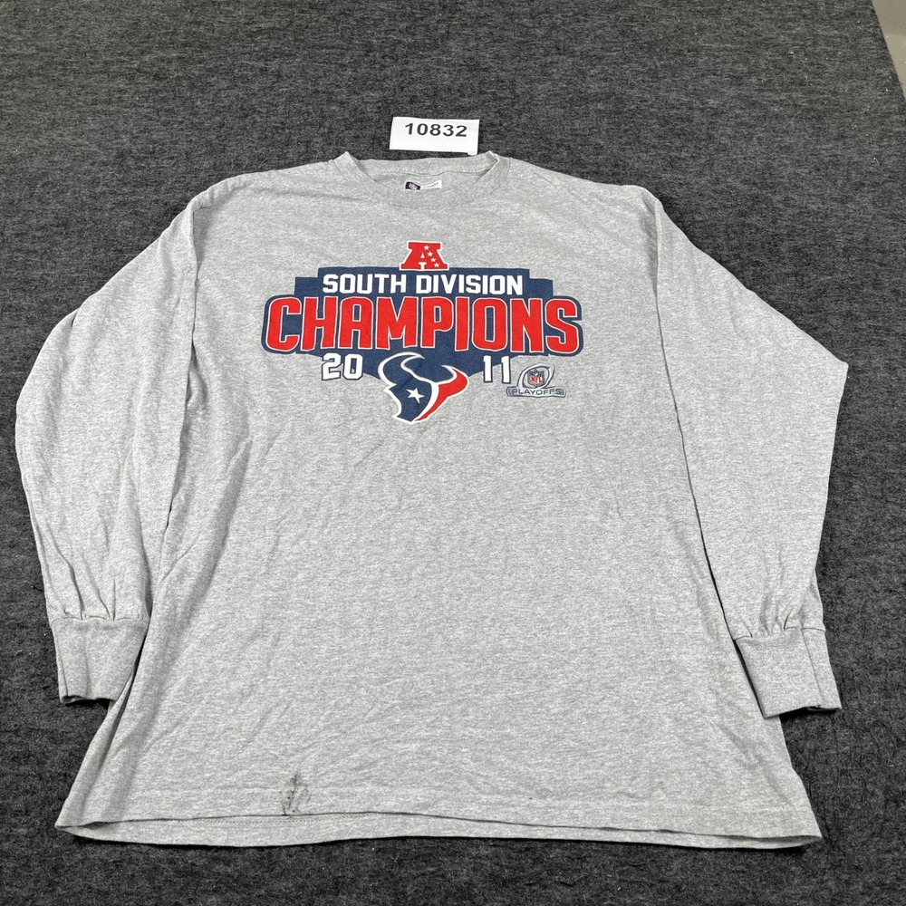 NFL Team Apparel Houston Texans 2011 AFC South Shirt Mens XL Heather Gray Cotton